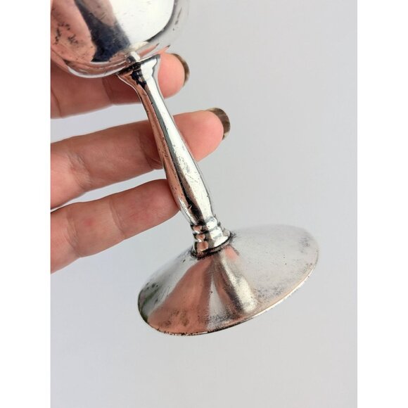 Vintage Distressed Silver Wine Goblet Rustic Aged Silver-Plated Water Goblet - Picture 7 of 9